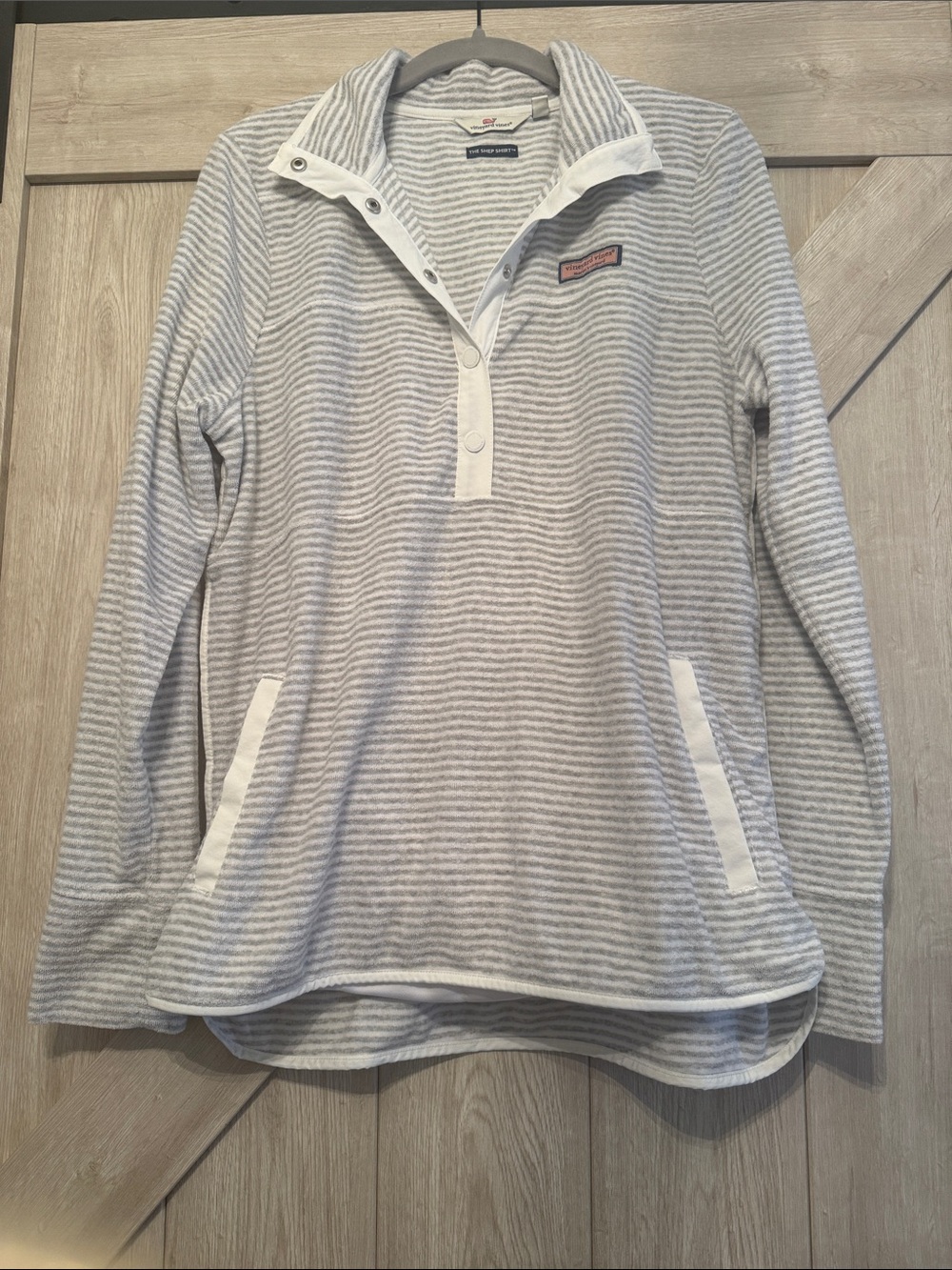 Vineyard Vines Light Gray & White Striped Popover Pullover - The Shep Shirt
